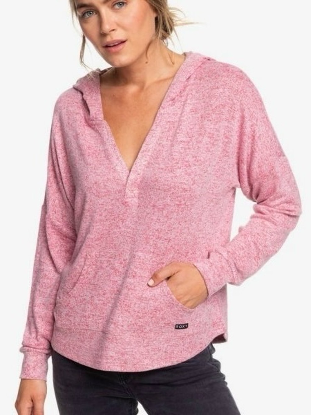 Roxy Sweet Thing V-Neck Hooded Sweater Heather Pink